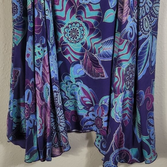 Vintage Y2K Margarita Flowy Floral Dress Size M Blue Purple Boho Fairy Asymm - Picture 3 of 10